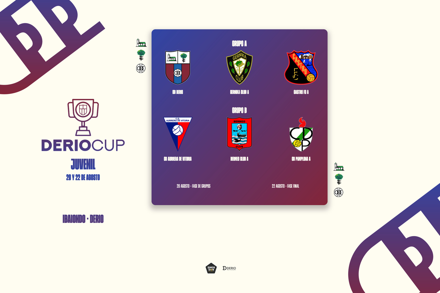 Cartel de la Derio Cup Juvenil 2026, los días 20 y 22 de agosto en Ibaiondo, Derio